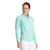 Alternate View 1 of Solid Aqua Cooling Sun Protection Quarter Zip Pull Over